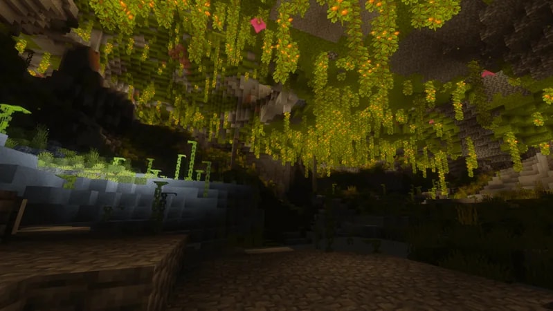 2#. Lush Cave Village illustrated for Best Minecraft Seeds for Bedrock 1.21.130: Top Picks
