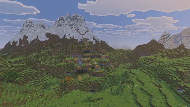 1#. Deep Dark Mountain and Villages illustrated for Best Minecraft Seeds for Bedrock 1.21.130: Top Picks