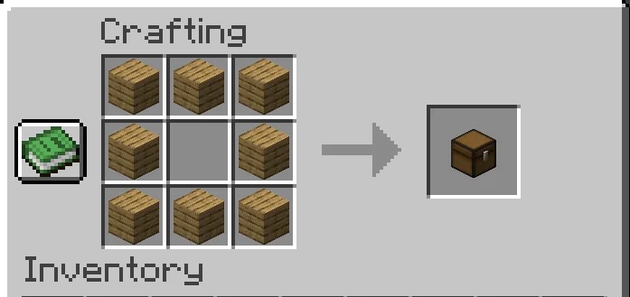 Chest recipe: crafting with wooden planks illustrated for How Do You Make a Chest in Minecraft? Beginner Guide